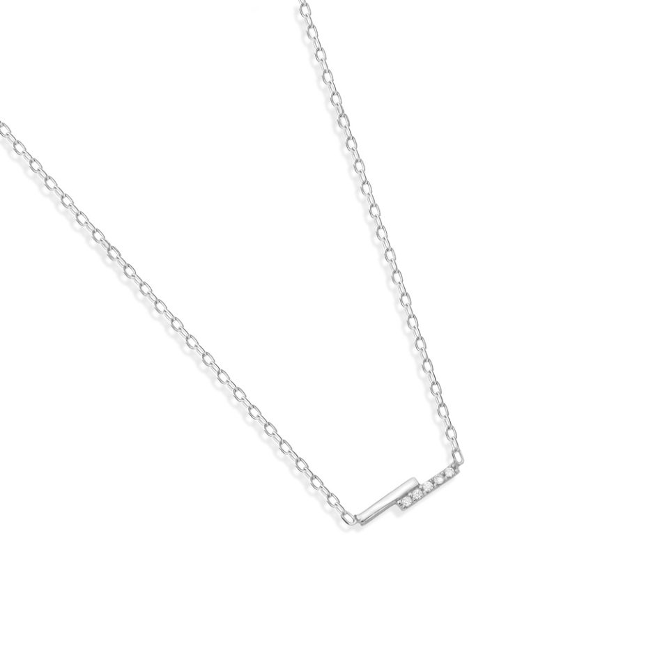 خرید گردنبند طلا دو خط موازی ساده و نگینی سفید