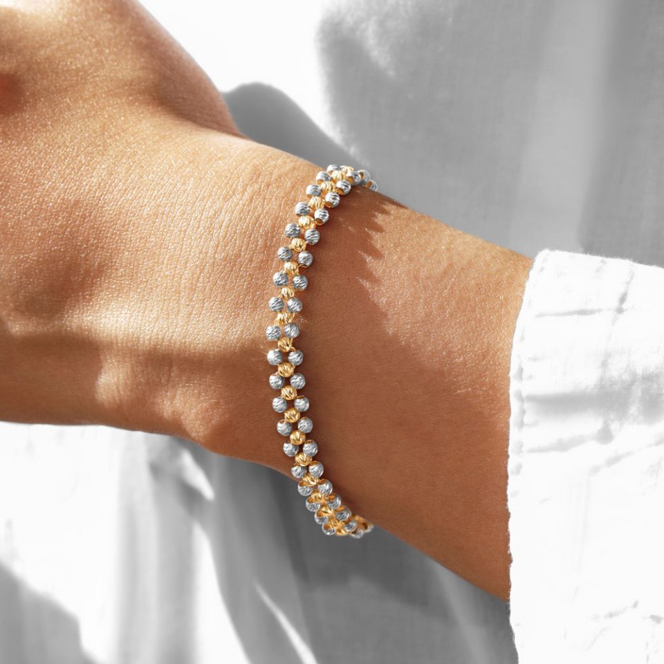 خرید دستبند طلا البر بافت دو رنگ ماوی