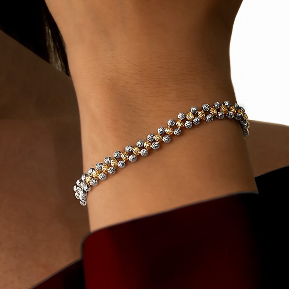 خرید دستبند طلا البر بافت دو رنگ ماوی