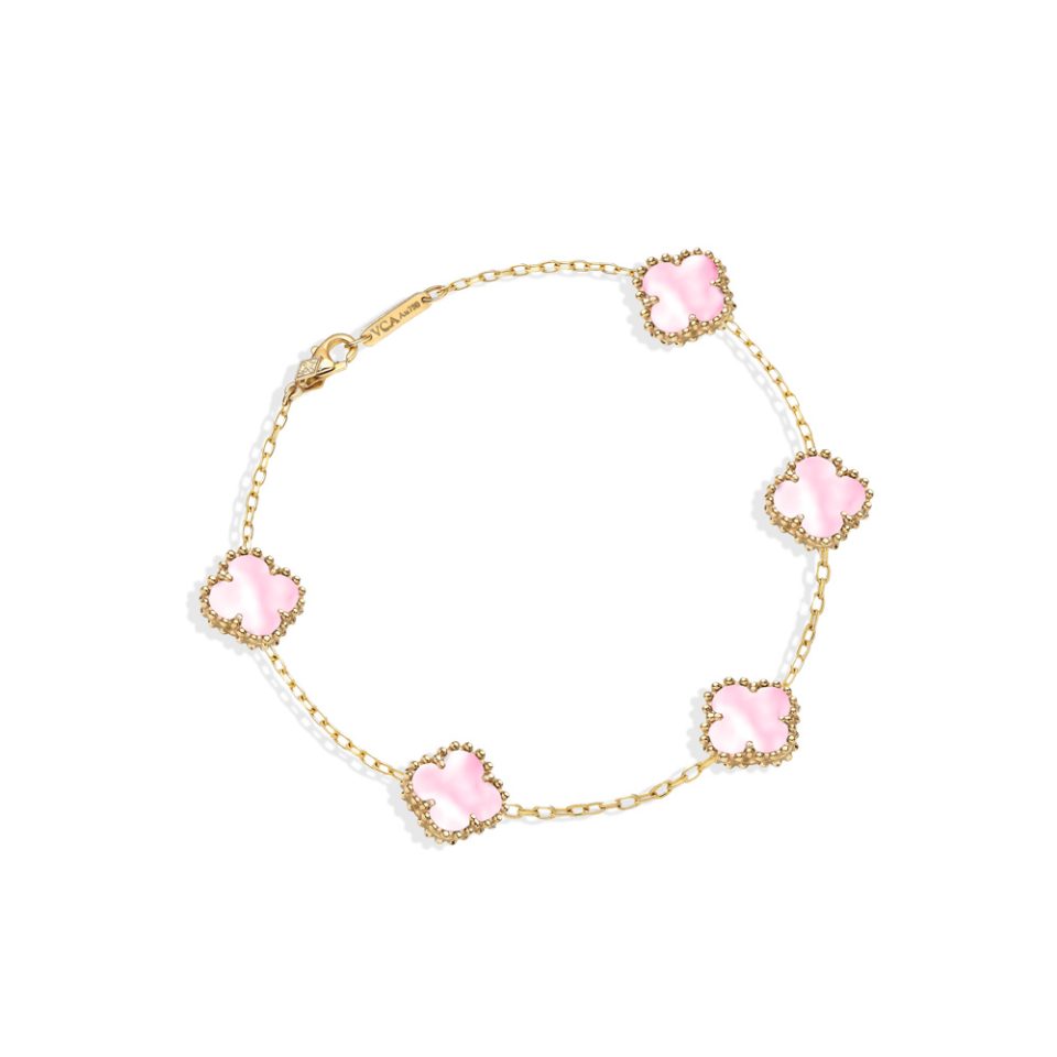 خرید دستبند طلا طرح گل صورتی صدفی گوارسه 5