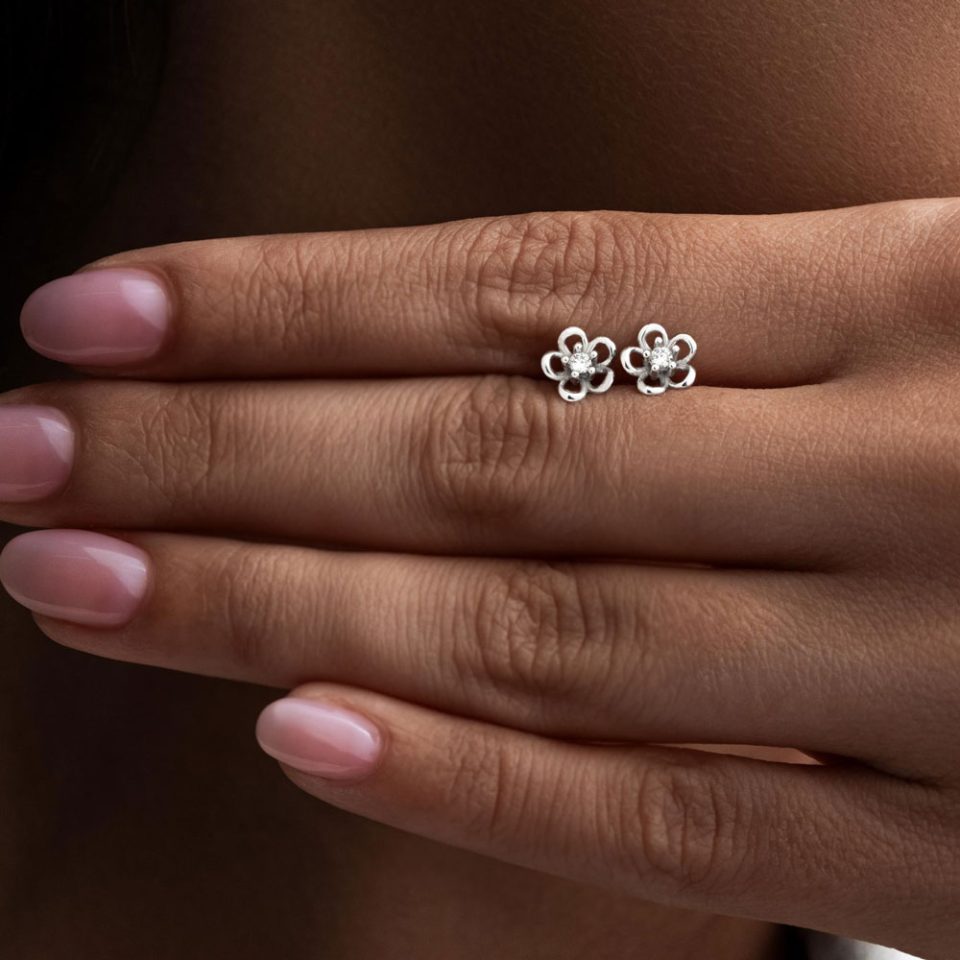 خرید گوشواره طلا آنمون نگینی سفید