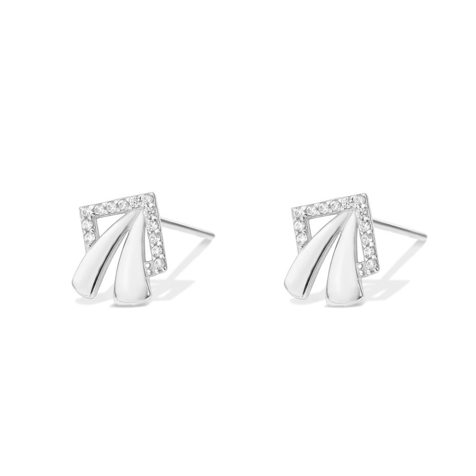 خرید گوشواره طلا میخی مربع نگینی پلازا سفید