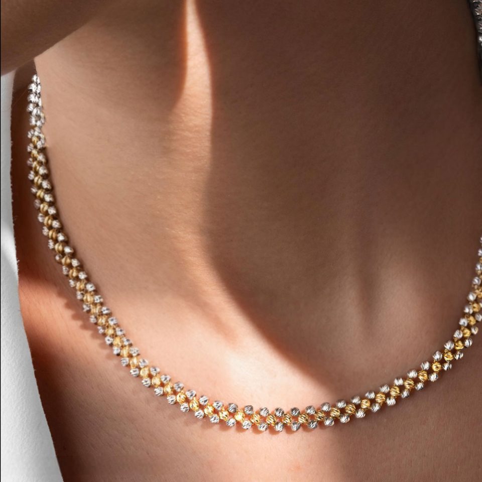 خرید گردنبند طلا البر بافت دو رنگ ماوی