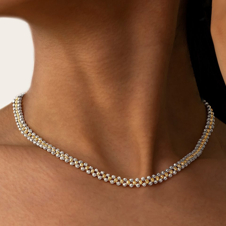 خرید گردنبند طلا البر بافت دو رنگ ماوی