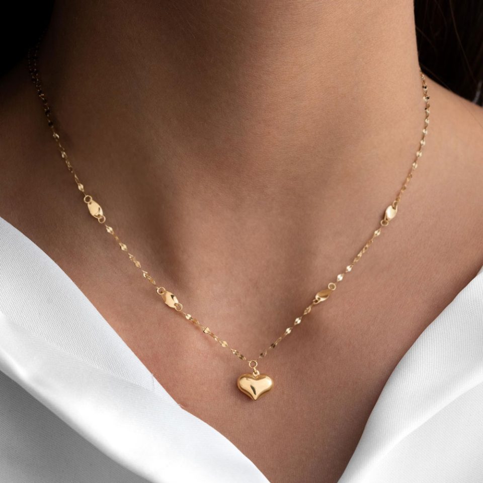 خرید گردنبند طلا زنجیر استار و قلب کشیده