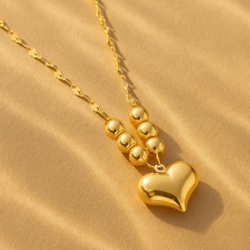 خرید گردنبند طلا زنجیر استار و گوی قلب 6