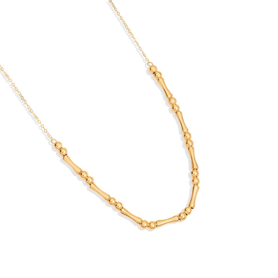 خرید گردنبند طلا دو گوی و بامبو پیوسته