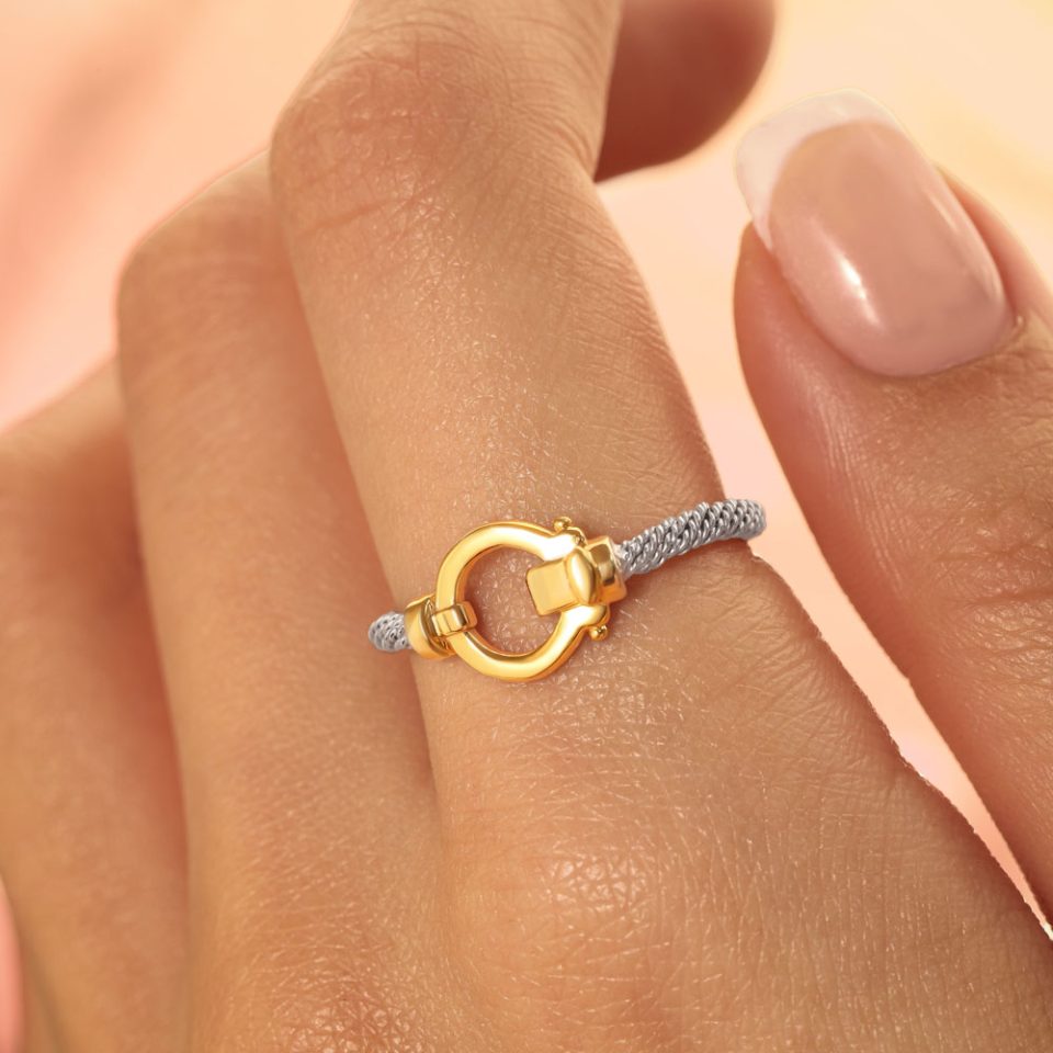 خرید انگشتر طلا مت و امگا دو رنگ