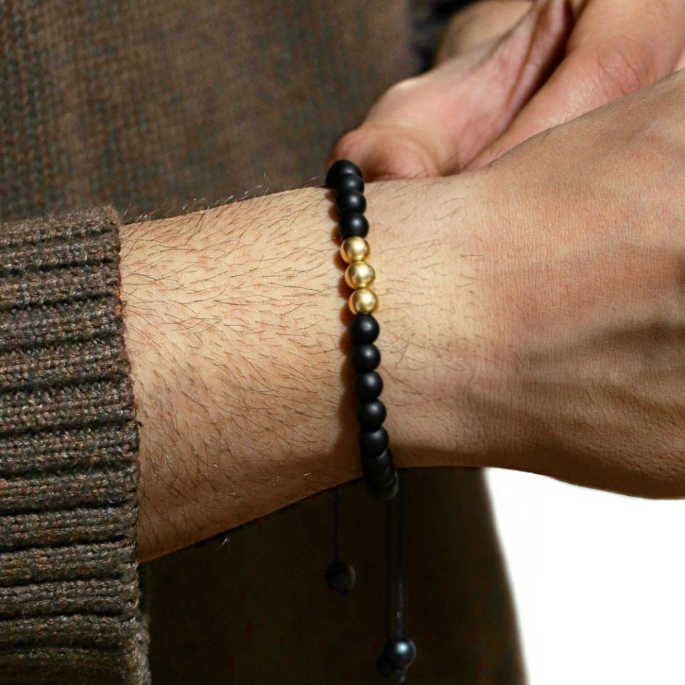 خرید دستبند طلا سه گوی مردانه مات