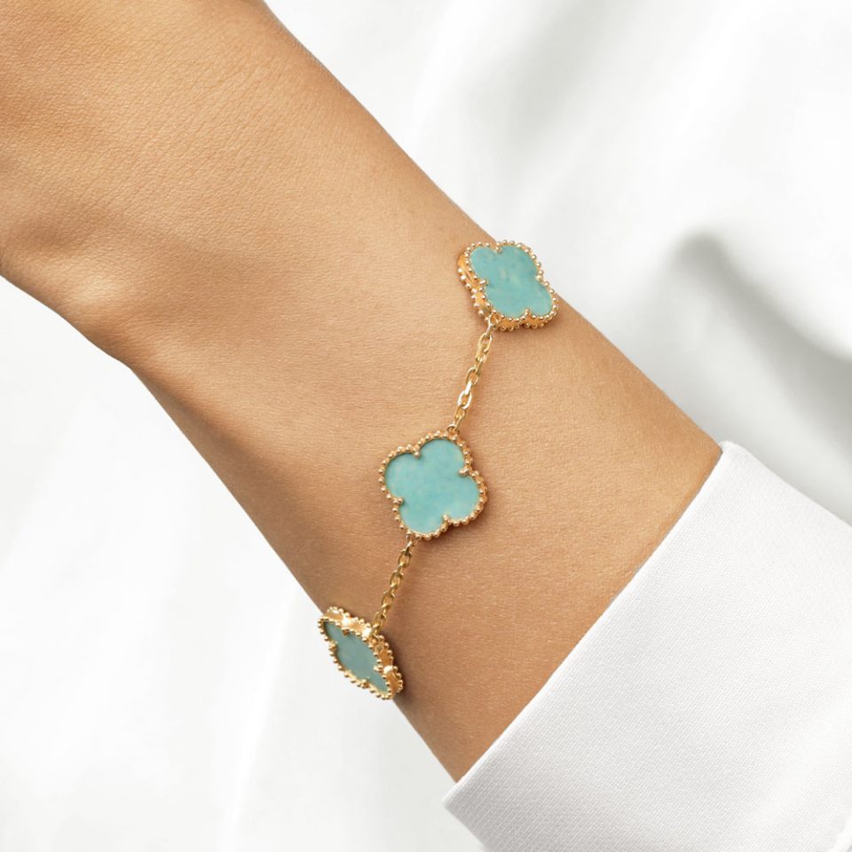 خرید دستبند طلا ونکلیف فیروزه ای بولد 5