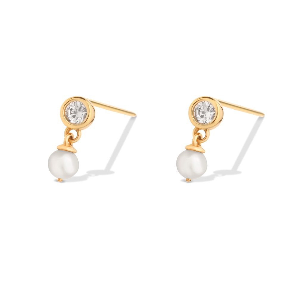 خرید گوشواره طلا میخی مروارید تک سنگ مینیمال