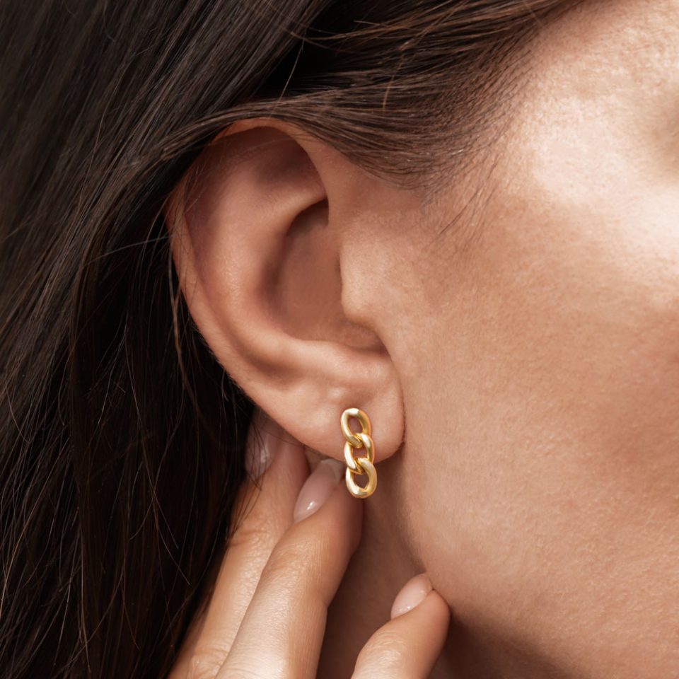 خرید گوشواره طلا میخی سه حلقه کارتیه