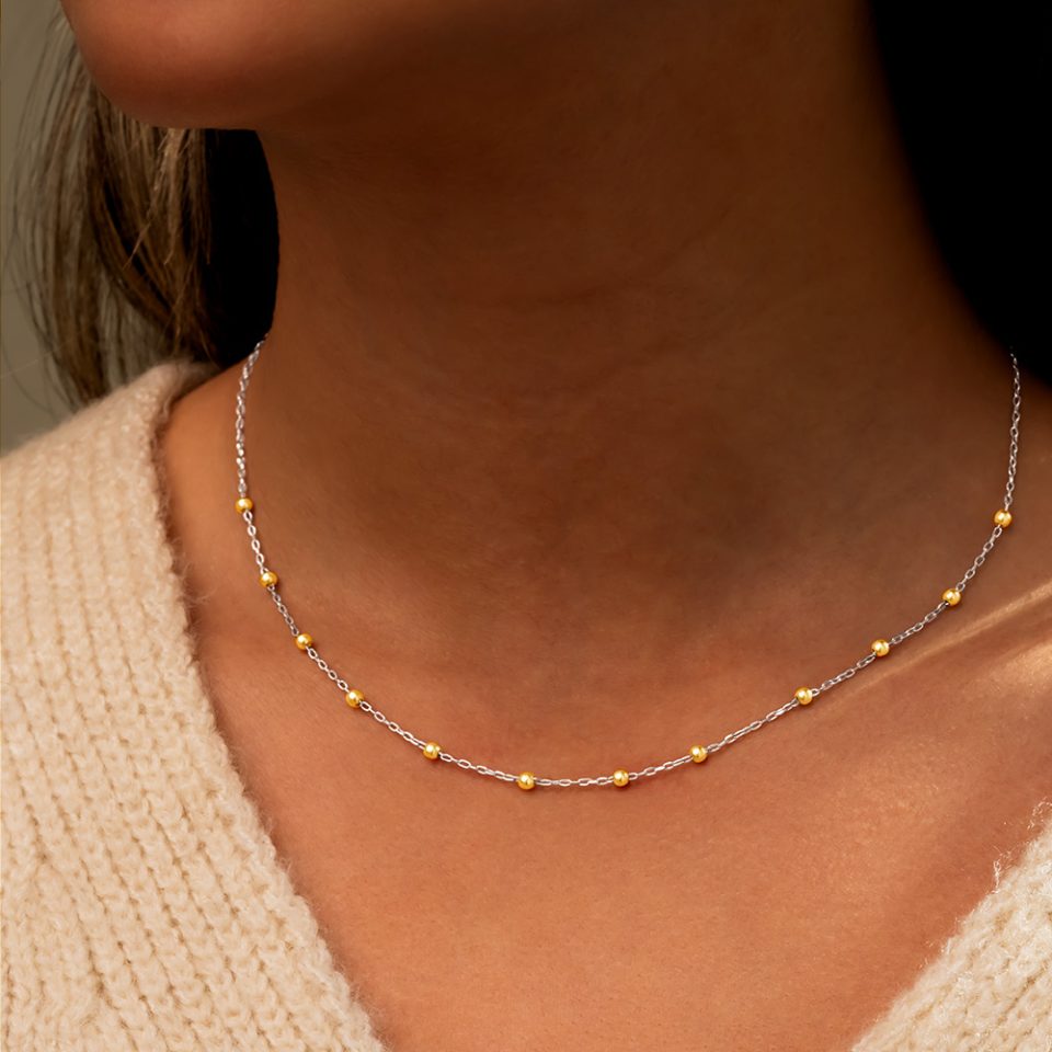 خرید گردنبند طلا تمام گوی بلوم دو رنگ