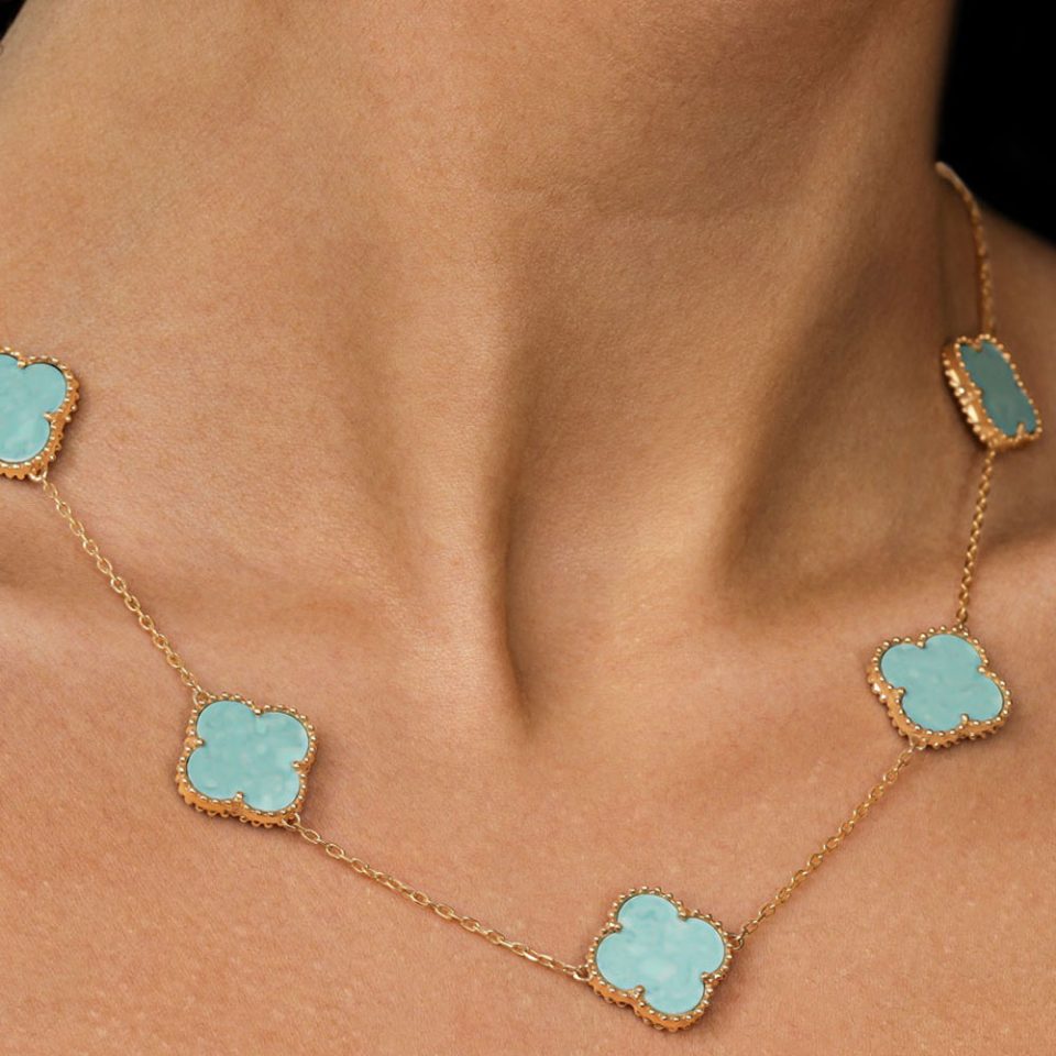 خرید گردنبند طلا ونکلیف فیروزه ای 5