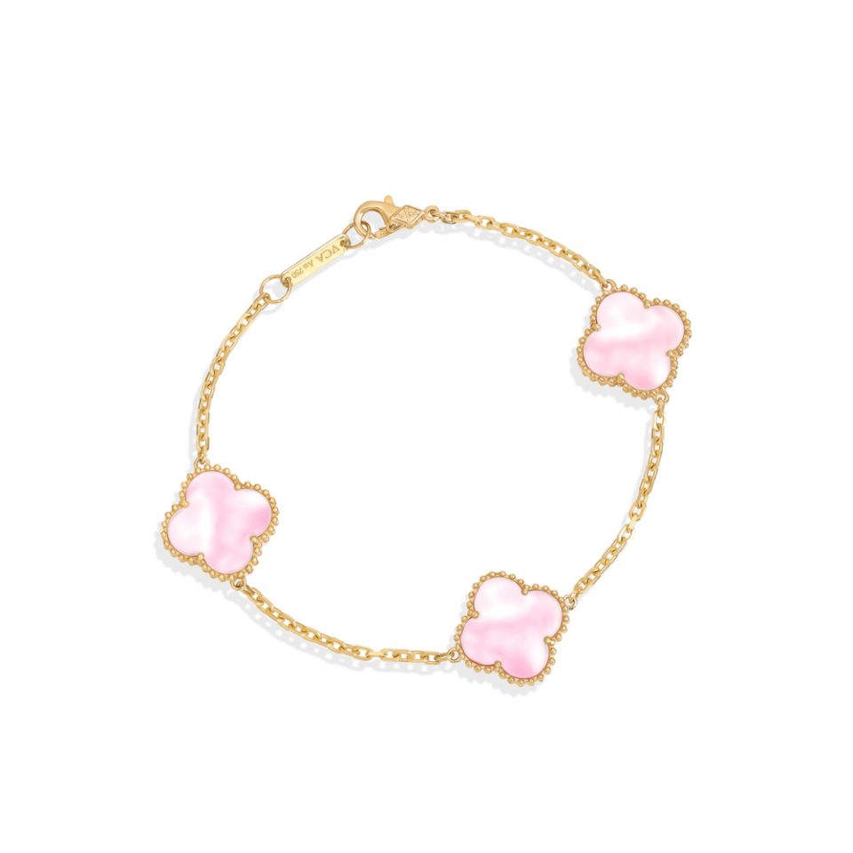 خرید دستبند طلا ونکلیف صورتی صدفی بولد 3