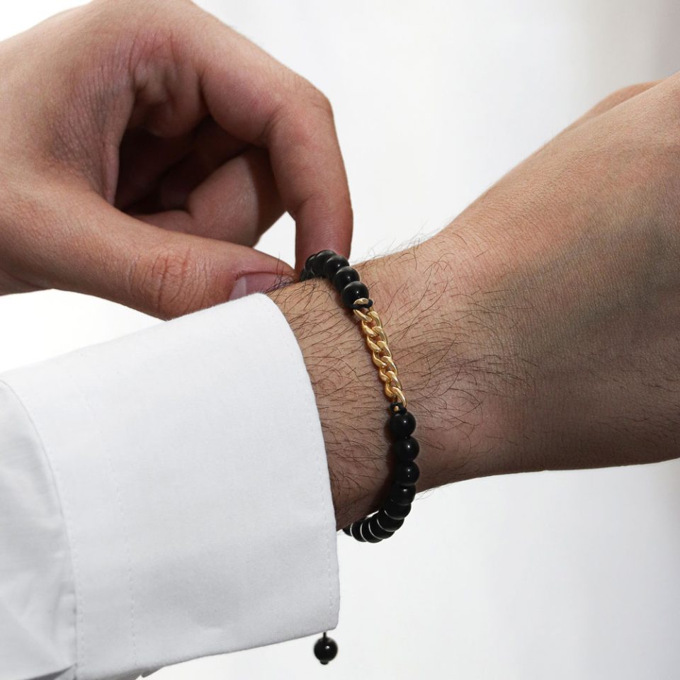 خرید دستبند طلا هفت کارتیه و گوی براق فانتزی