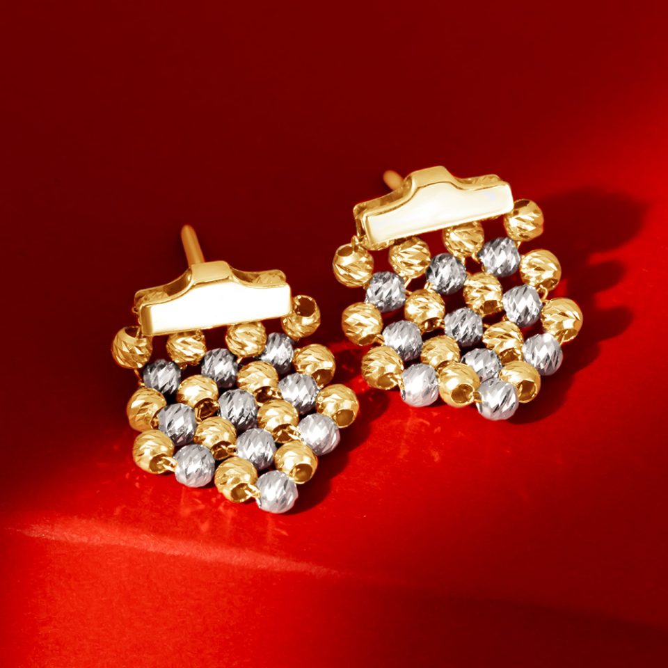 خرید گوشواره طلا البرناردو بافت مثلثی دو رنگ