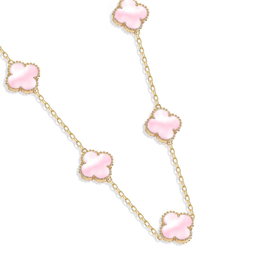 خرید گردنبند طلا ونکلیف صورتی صدفی 5