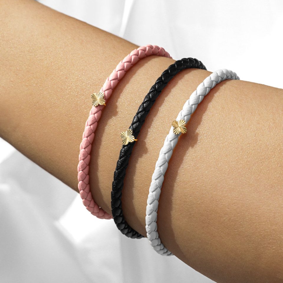 خرید دستبند طلا ونکلیف تراش تک لاین چرم