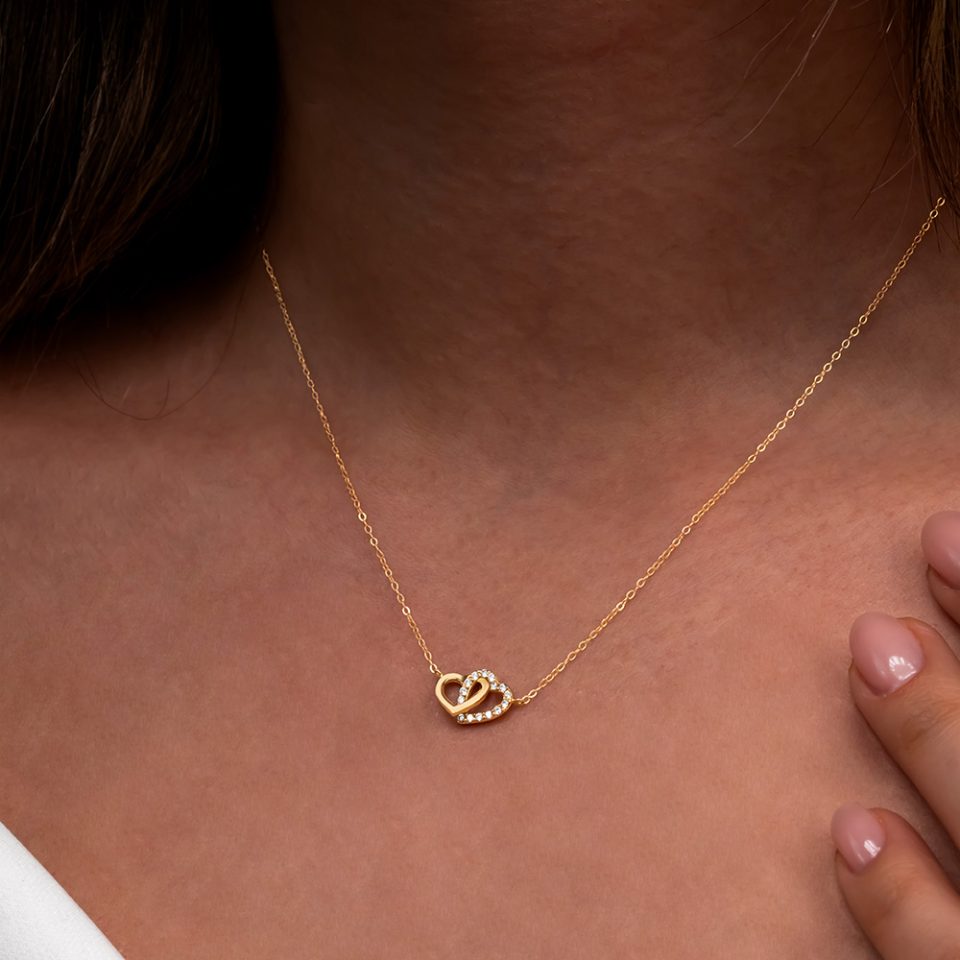 خرید گردنبند طلا قلب یونیکا نگینی