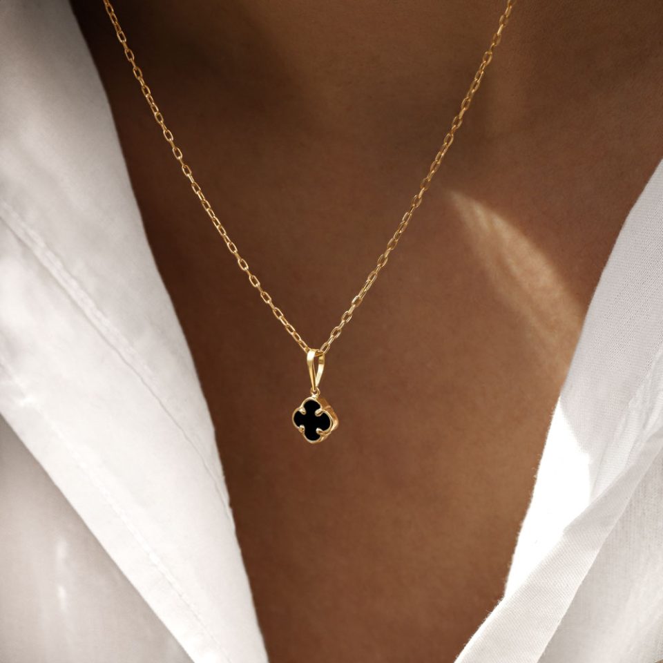 خرید پلاک طلا ونکلیف مشکی مینیمال مینی