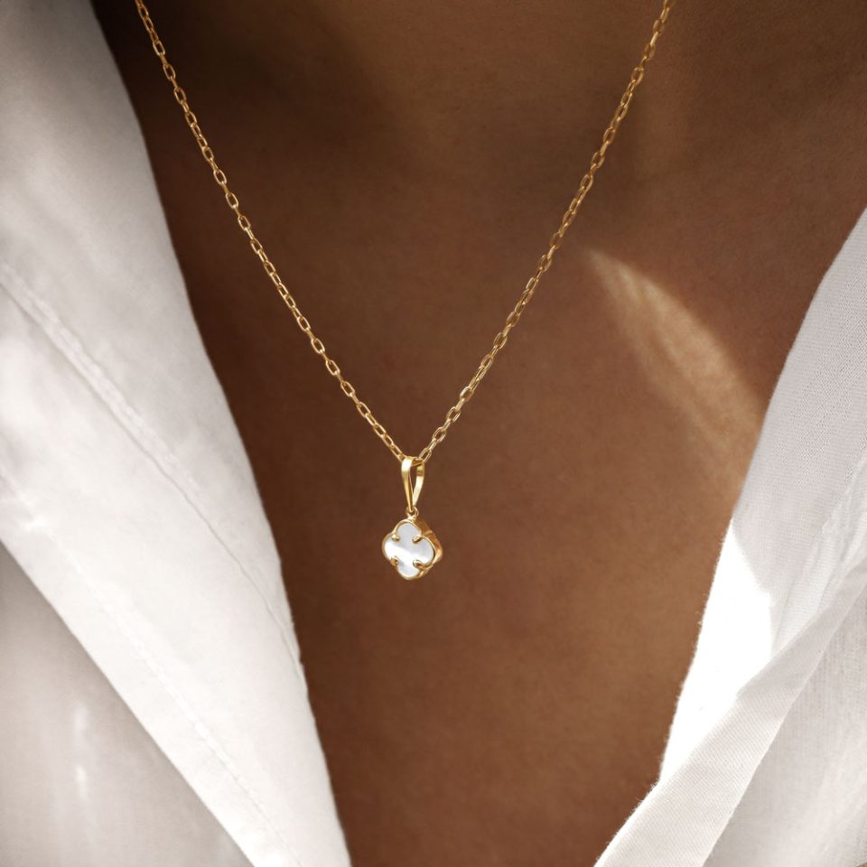 خرید پلاک طلا ونکلیف سفید مینیمال مینی