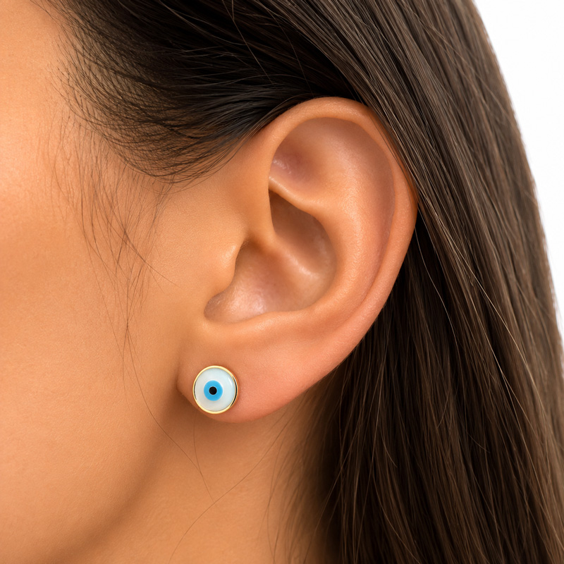 خرید گوشواره طلا میخی دایره چشم نظر